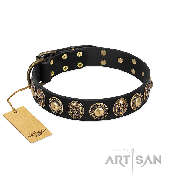 Easy adjustable genuine leather dog collar for walking your doggie