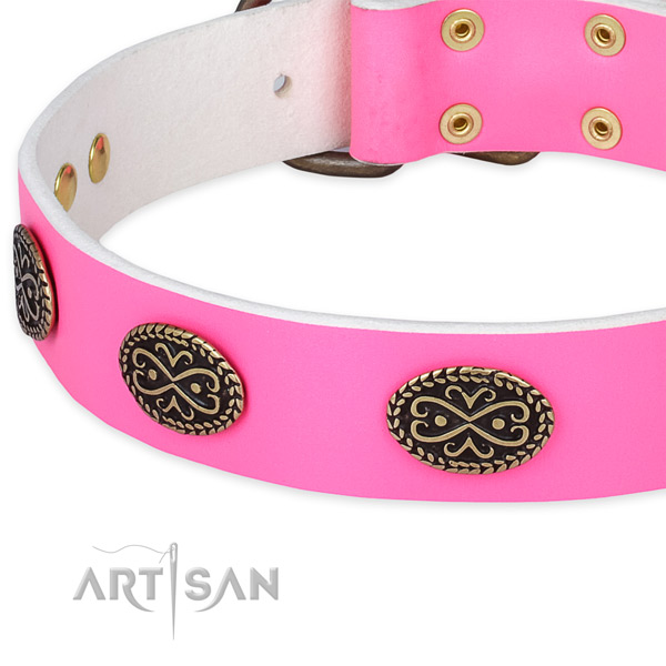 Leather dog collar with studs for handy use