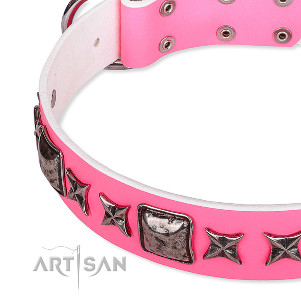 Handy use studded dog collar of best quality full grain leather