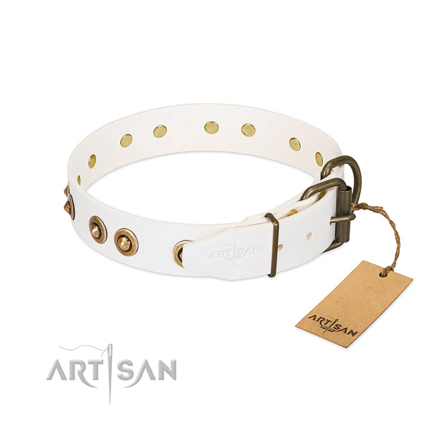 Durable fittings on full grain natural leather dog collar for your doggie