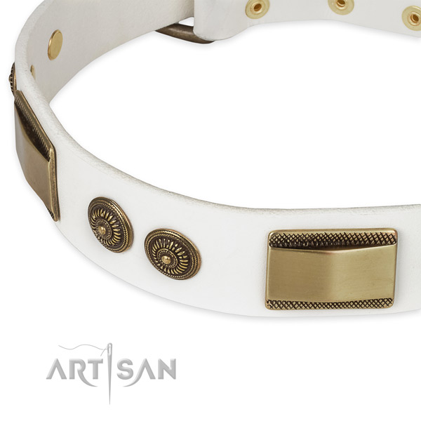 Reliable buckle on full grain genuine leather dog collar for your doggie