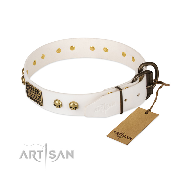 Easy to adjust natural leather dog collar for basic training your dog