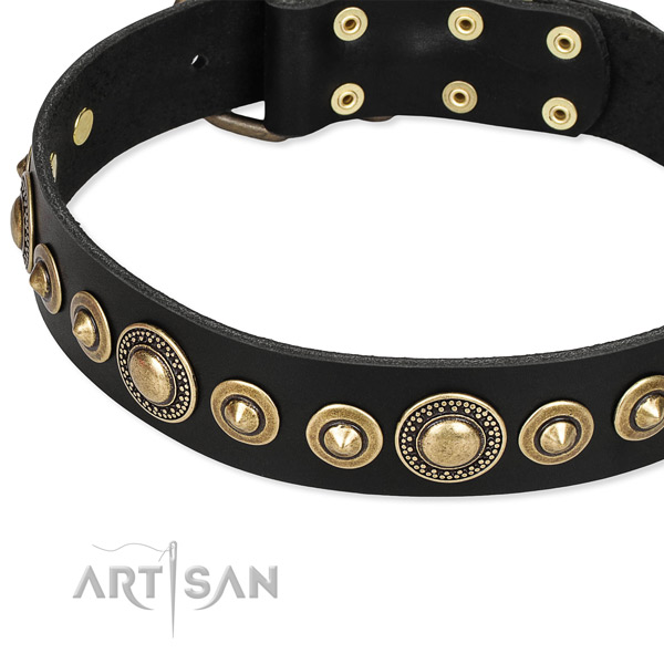 Strong natural genuine leather dog collar crafted for your lovely dog