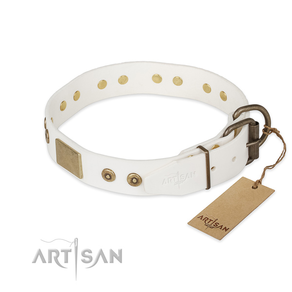 Genuine leather dog collar with corrosion proof buckle and decorations