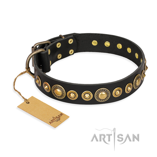 Quality natural genuine leather dog collar crafted for easy wearing