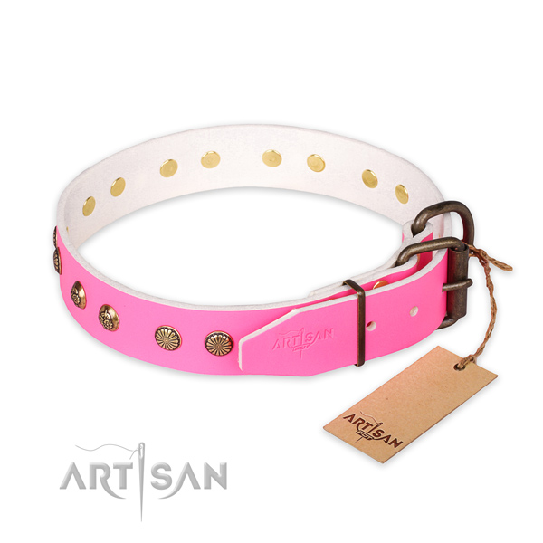 Strong D-ring on genuine leather collar for your handsome doggie