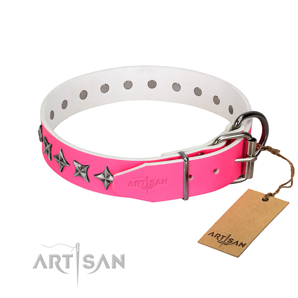 Best quality genuine leather dog collar with awesome decorations