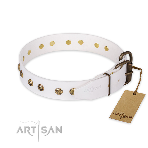 Corrosion resistant traditional buckle on genuine leather collar for your attractive pet
