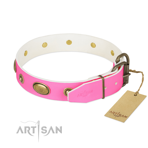 Strong buckle on full grain genuine leather dog collar for your dog
