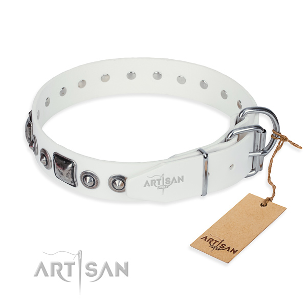 Gentle to touch leather dog collar made for everyday walking