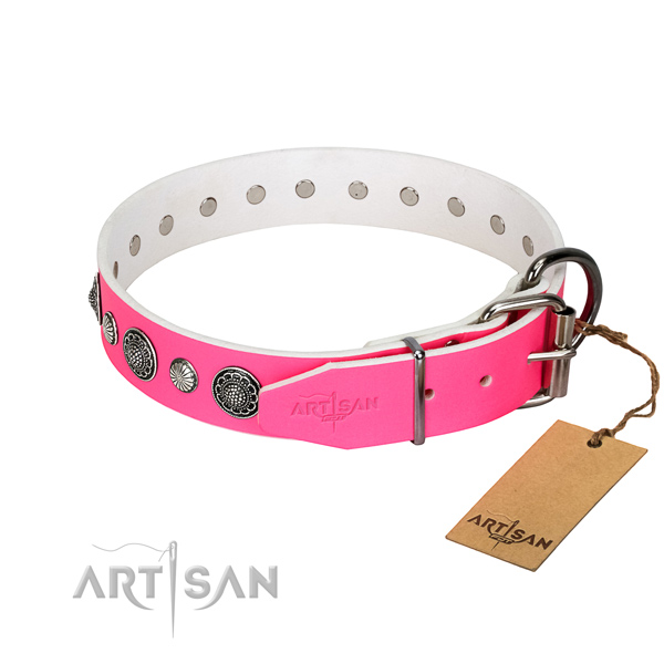 Soft to touch Full grain natural leather dog collar with rust-proof traditional buckle