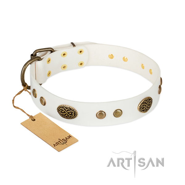 Reliable buckle on full grain natural leather dog collar for your dog