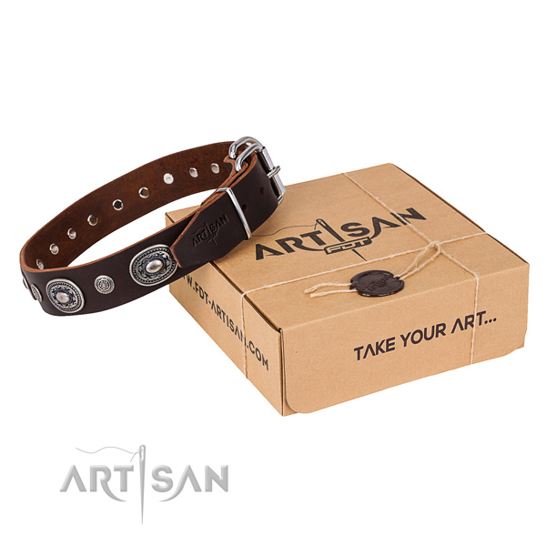 Durable full grain leather dog collar made for easy wearing