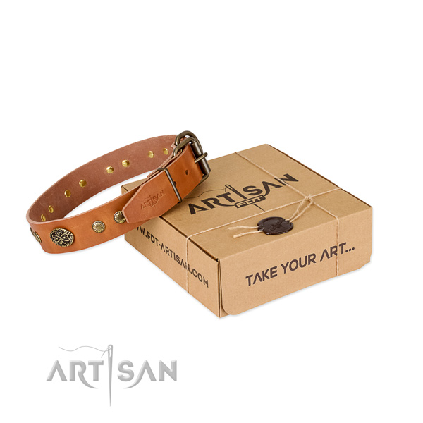Corrosion proof hardware on full grain genuine leather dog collar for your canine