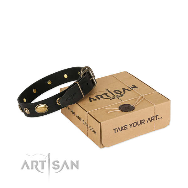 Strong hardware on full grain genuine leather dog collar for your doggie