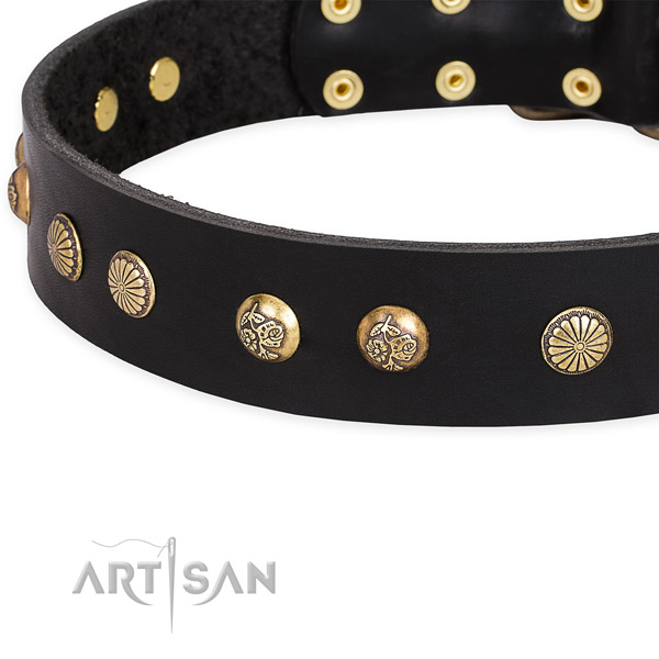 Natural genuine leather collar with corrosion proof D-ring for your lovely four-legged friend