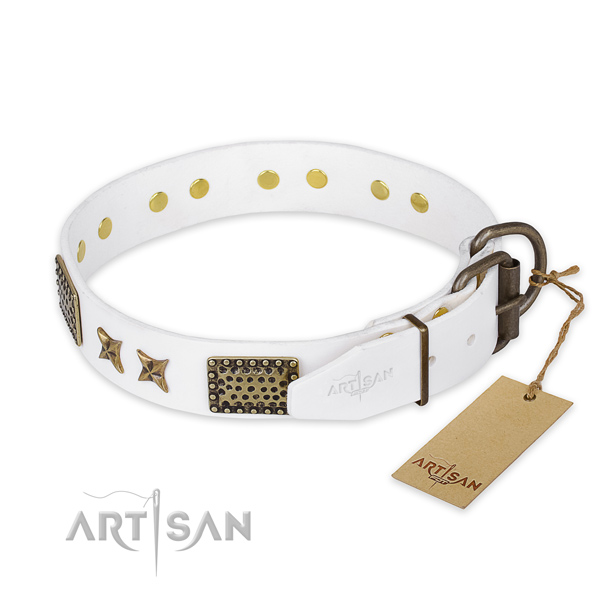 Rust resistant D-ring on full grain leather collar for your impressive pet