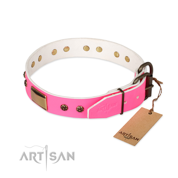 Strong buckle on full grain genuine leather dog collar for your pet