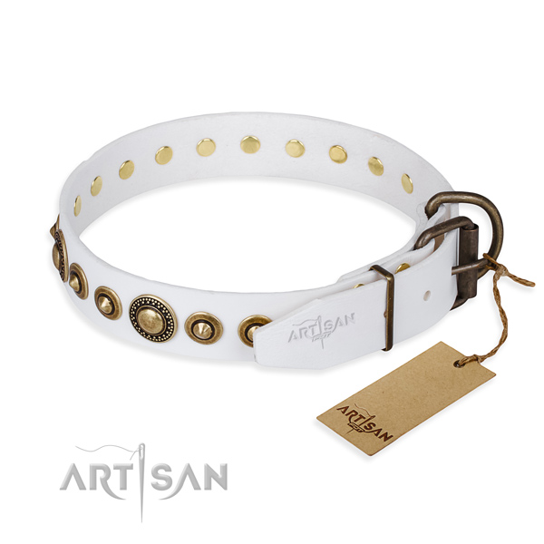 Gentle to touch full grain genuine leather dog collar made for fancy walking