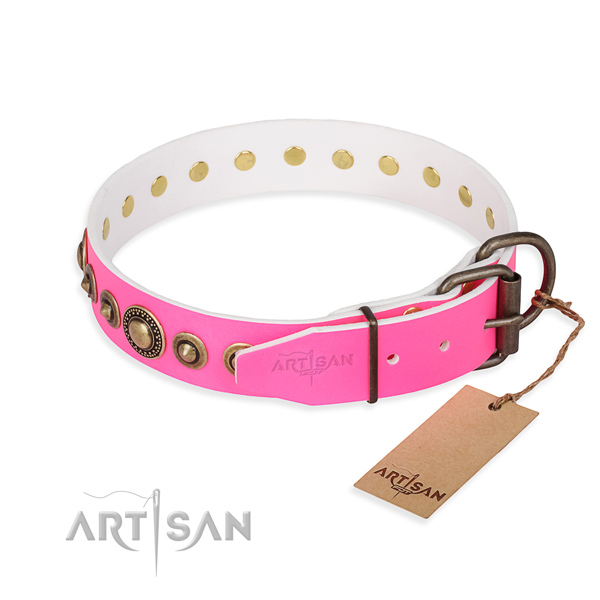 Durable genuine leather dog collar made for comfy wearing