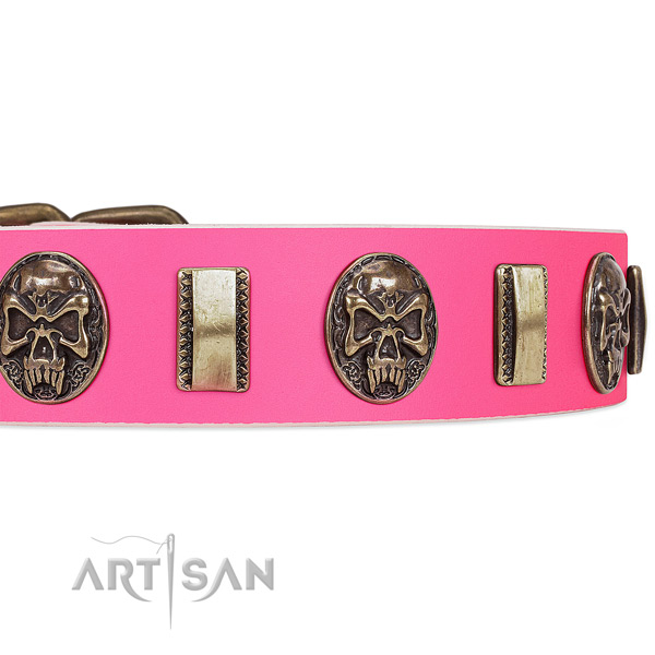 Corrosion resistant decorations on full grain natural leather dog collar for your canine