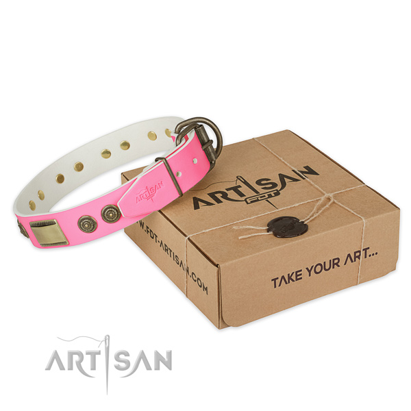 Strong adornments on dog collar for comfy wearing