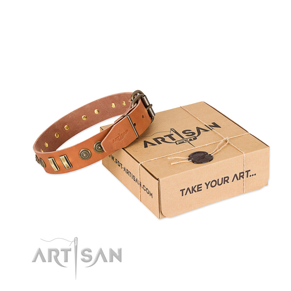 Corrosion resistant hardware on natural leather dog collar for your canine