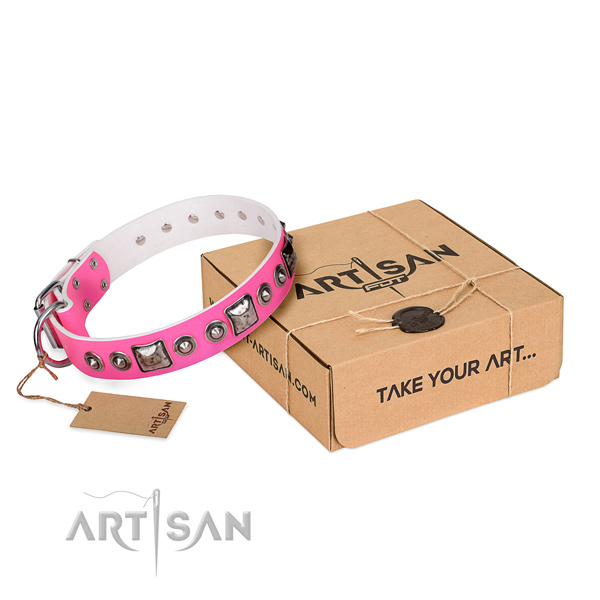 Durable full grain genuine leather dog collar handcrafted for everyday walking