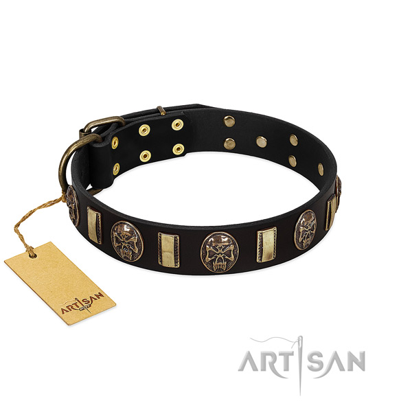 Adjustable genuine leather dog collar for fancy walking