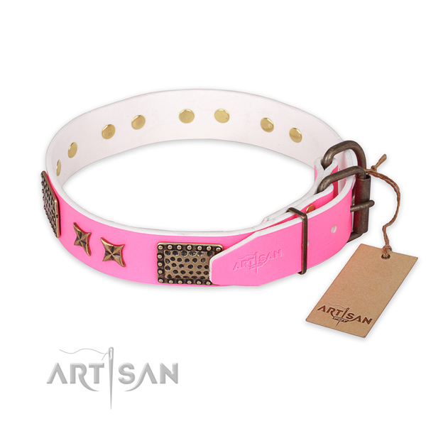 Corrosion resistant fittings on full grain genuine leather collar for your stylish doggie