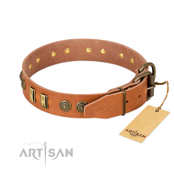 Corrosion resistant fittings on full grain leather dog collar for your dog