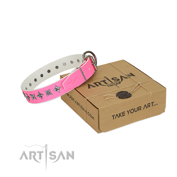 Top quality full grain genuine leather dog collar with amazing decorations