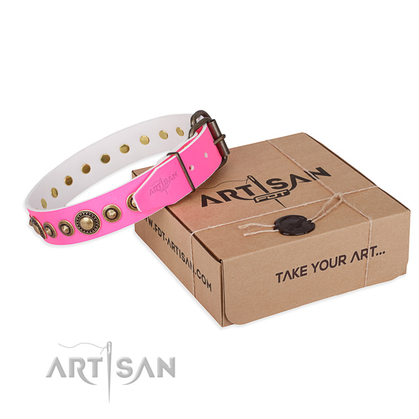 Quality genuine leather dog collar handmade for handy use