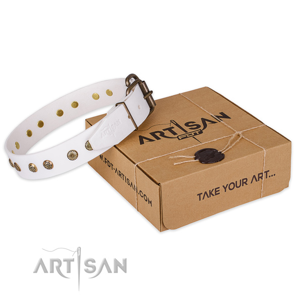 Strong fittings on leather collar for your stylish doggie