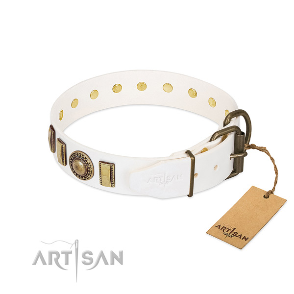 Fashionable full grain genuine leather dog collar with corrosion proof D-ring