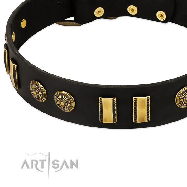 Rust-proof buckle on natural leather dog collar for your pet