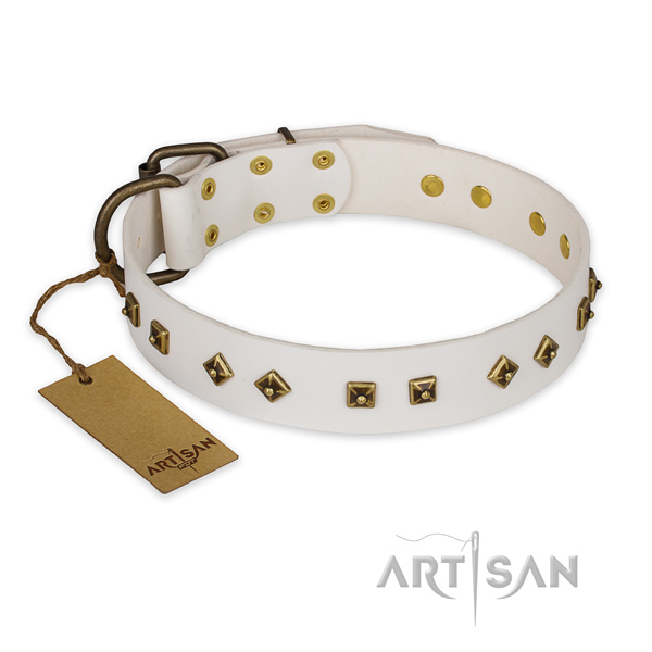 Top notch genuine leather dog collar with corrosion resistant buckle