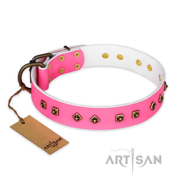 Impressive natural leather dog collar with rust-proof fittings