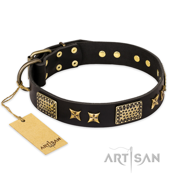 Handcrafted full grain natural leather dog collar with strong D-ring
