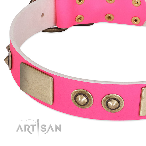 Corrosion resistant hardware on genuine leather dog collar for your dog