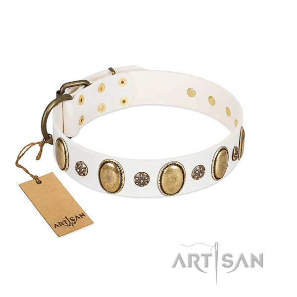 Handy use high quality leather dog collar with adornments