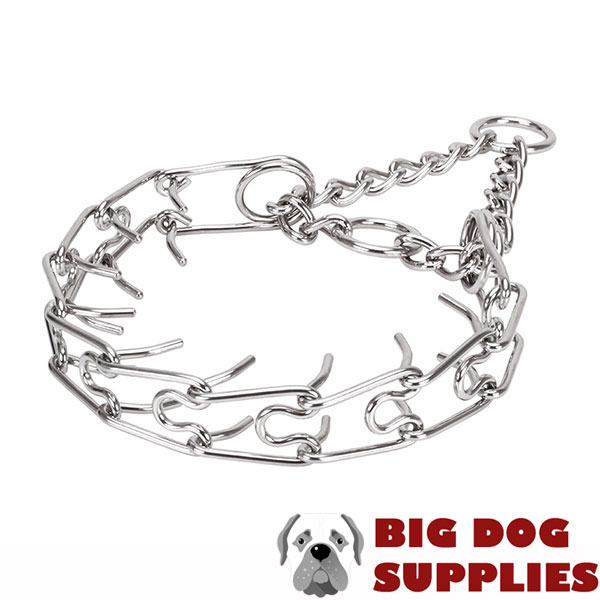Strong stainless steel dog prong collar for large canines
