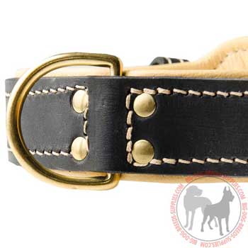 Brass D-ring on Stitched and Riveted Leather Dog Collar