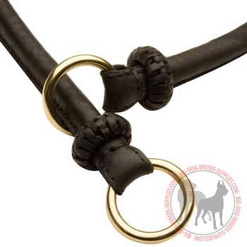 Leather choke dog collar with sturdy brass O-rings
