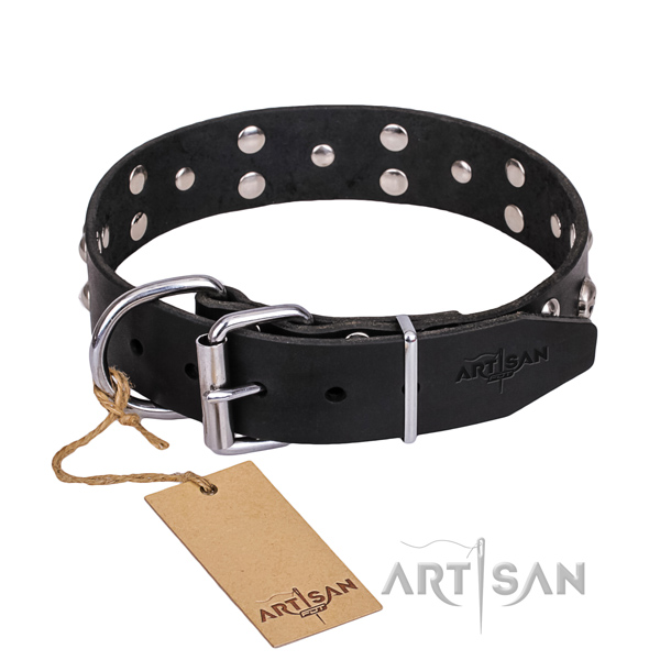 Dependable leather dog collar with strong elements