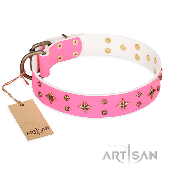 Awesome full grain natural leather dog collar for handy use