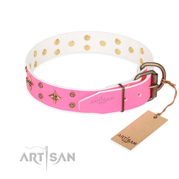 Daily walking natural genuine leather collar with adornments for your canine