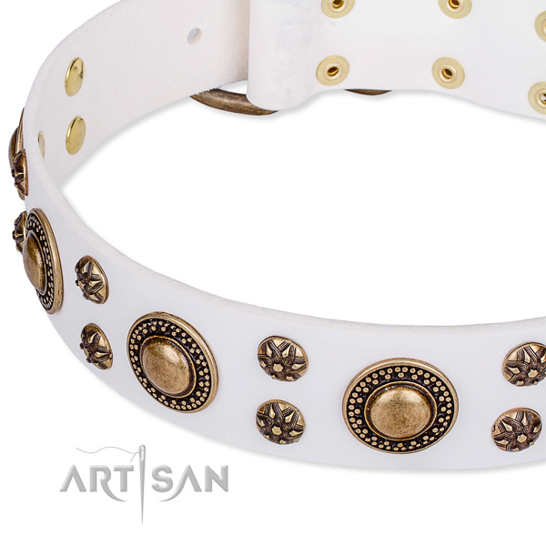 Natural genuine leather dog collar with incredible decorations