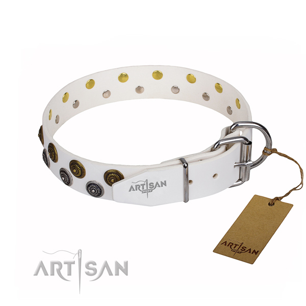 Handy use genuine leather collar with embellishments for your canine