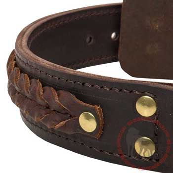 Brown Leather Collar with Hand-set Rivets